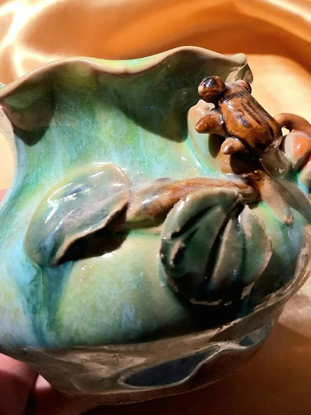 Vintage Mid-to-late 20th-century majolica-style and studio art pottery vase